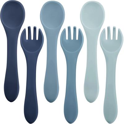 China BPA Free Silicone Baby Spoon and Fork Set Baby Feeding Set for Kids Children for sale