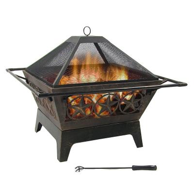 China Stocked Outdoor 32inch Squrae Wood Burning Fire Pit With Spark Screen for sale