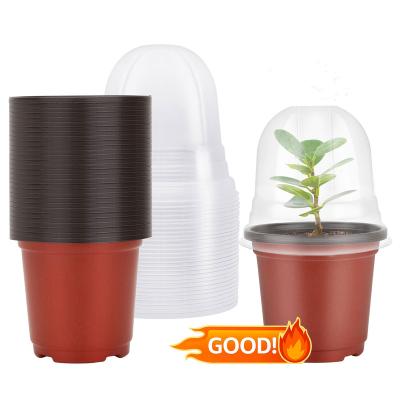 China 4 Inch Eco-friendly Plastic Gardening Pot With Humidity Dome Planter Wholesale Succulent Flower Pots for sale