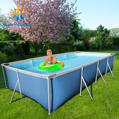 China Durable PVC Guangzhou Factory Metal Frame Over Ground Swimming Pool Equipment Rectangular Swimming Pool for sale