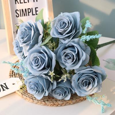 China Decorative Blue Wedding Lasting Rose Flowers Artificial Birthday Flower Bouquet for sale