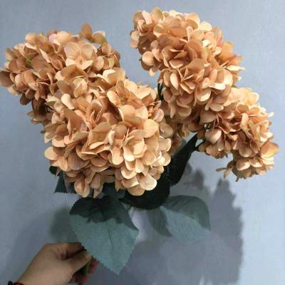 China Decoration Flower Autumn Coffee Color Hydrangea Artificial Wedding Lasting Flower for sale