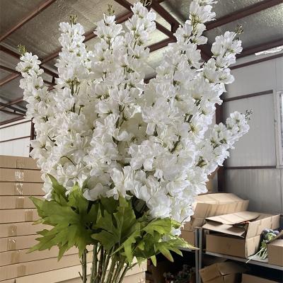 China 120cm Durable White Artificial Silk Delphinium Flower For Wedding Party Decor for sale