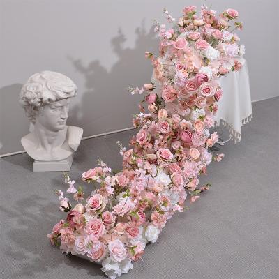 China Durable Silk Flower Runner Rose Artificial Flower Rows Decoration For Wedding Party for sale