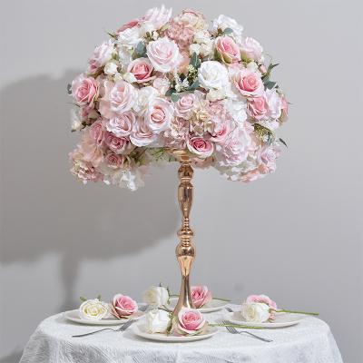 China Custom 60cm Durable Artificial Rose Table Centerpiece Rose Flower Ball For Wedding for sale