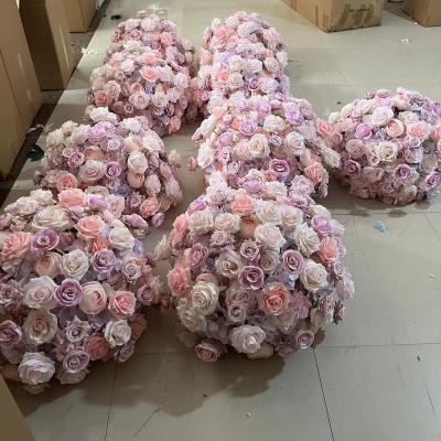 China Long Lasting Wedding Centerpieces Flower Purple Pink Rose Silk Flower Ball for sale