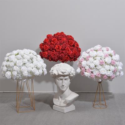 China Custom Durable 60cm Red Rose Silk Flower Ball Wedding Centerpieces for sale