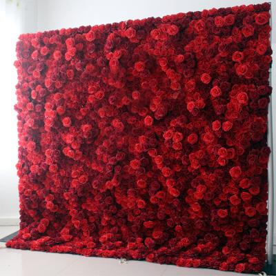 China Custom Made Durable 8ft x 8ft Wrap Artificial Red Hydrangea Rose Cloth Flower Wall Backdrop for Wedding Party Event Decor for sale