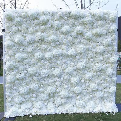 China Durable Artificial Silk Rose Flower Wall White Wedding Background for sale