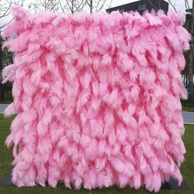 China Durable 5d Feather Pink Flower Wrapping Decorative Artificial Flower Wall Backdrop For Wedding Party for sale