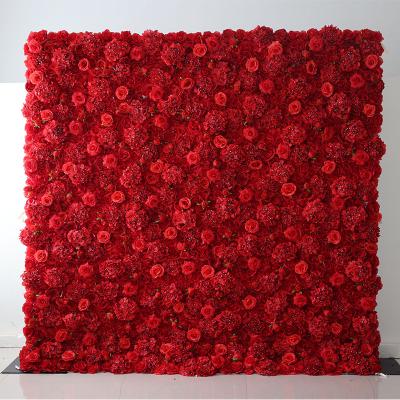 China Wholesale Price Durable Custom Red Artificial Silk Flower Wall For Wedding Party for sale