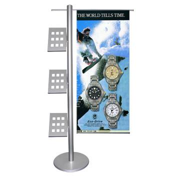 China Modern Customized Poster Rack With Shelf, Brochure Rack Holder, Freestanding Display With Snap-open Frame for sale