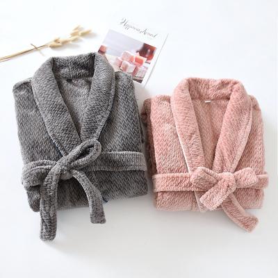 China Super Soft Solid Color QUICK DRY Coral Fleece Shawl Collar Bathrobe for Women and Men for sale