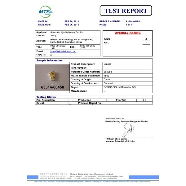 Test Report - Shenzhen Kjin Stationery Co., Ltd.