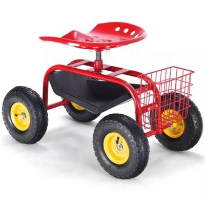 China Durable Heavy Duty Garden Cart Rolling Work Seat Gardening Planting W Tool Tray for sale