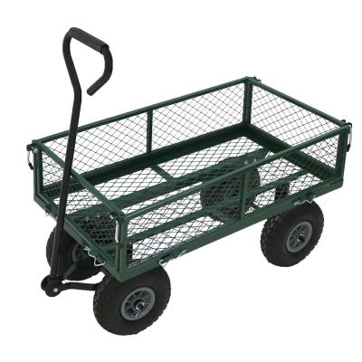 China Durable Green Heavy Duty Cart Metal Trailer Garden Cart for sale