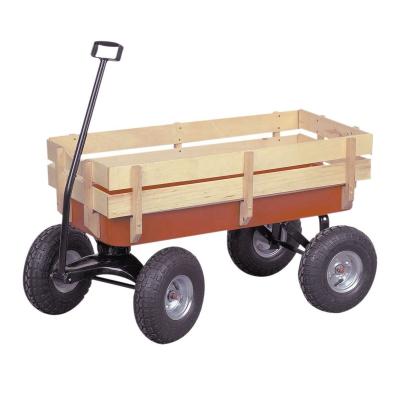 China Durable All Terrain Wagon Ferris Wheel Garden Cargo Sides Kids Wagon Red Steel Normal Wooden Wagon for sale