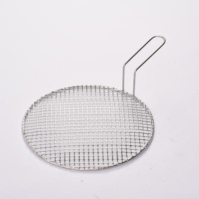 China Easily Cleaned Factory Pizza tray with handle Stainless BBQ net with handle SUS bbq tray  Reusable   grill net for sale