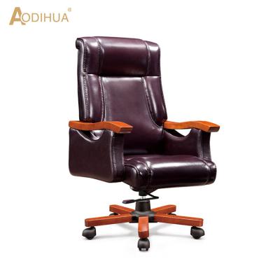 China (Size)Genuine Leather Frame And Boss Chair With Hardwood Adjustable High Back Thick High Density Armrest For Business Use for sale