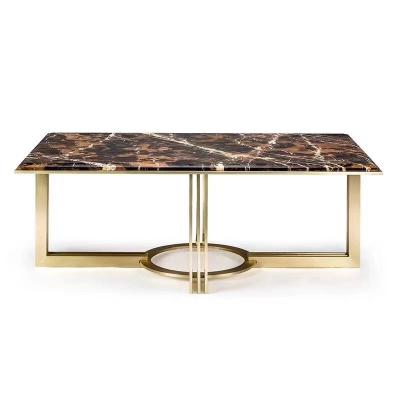 China 2022 Modern European Marble Stone Gold Extendable Coffee Table Design Living Room Steel Table for sale