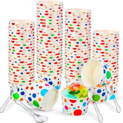 China Home.Restaurant.Bar.Hotel.Wedding Disposable Ice Cream Cups Yogurt Dessert Rolls Transparent Reusable Paper Cups and Plastic Spoons Party Supplies (colored dot for sale