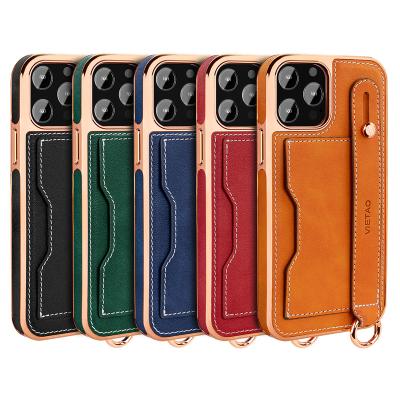 China VIETAO Luxury Shockproof Wrist Strap Kickstand Phone Case For iPhone 13promax 12pro Max Cross - Body Cell Phone Case for sale