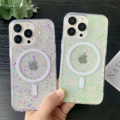 China Fashion Brand Shockproof Girls Clearly Sparkle Magnetic Cell Phone Back Case For iphone 13 Pro Max Magnetic 12 Safe Case for sale