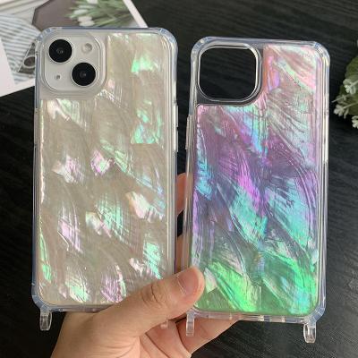 China View Shockproof Clear Gradient TPU Seashell Epoxy Phone Case Cover With Rope Strap 13 Pro Case 12 11 Max Transparent for sale