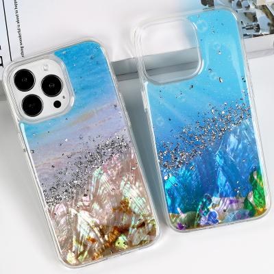 China Shockproof Colorful Seashell Glitter Gold Foil Cell Phone Case Cover For iphone 11 pro 12 13 Epoxy Resin Max Clear Cell Phone Case for sale