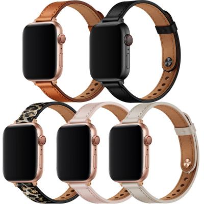 China Comfortable Hot Sale 14mm Adjustable Slim Thin Genuine Leather Watch Band For Iwatch 38mm 44mm Band 40mm 42mm for sale