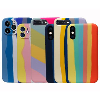 China Colorful Anti-drop rainbow silicone cell phone case with logo for iphone 11 xsmax 12 max pro cell phone hard cover case for sale