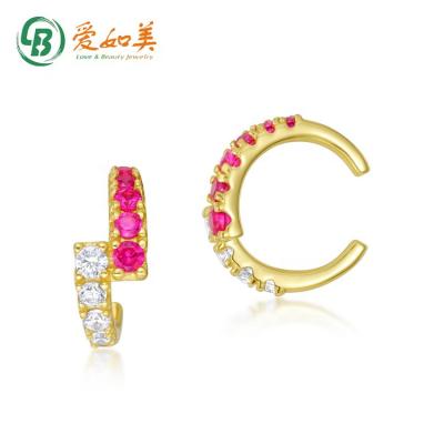 China Nickel Free 925 Sterling Silver Ear Cuff C Shaped Ear Bone Clips No Pierced Earrings For Women Jewelry Red CZ Corundum Ear Cuffs for sale