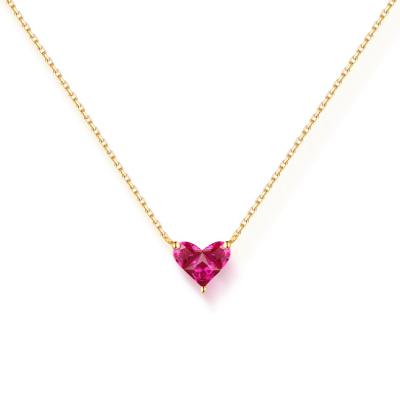 China Nickel Free Genuine Solid 14k Gold Heart Beautiful Natural Corundum Necklaces Red Pendant Necklace for sale