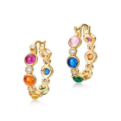 China Nickel Free 925 Sterling Silver Circle Hoop Earrings Colorful Stone Huggie Circle Earrings for sale