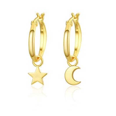 China Nickel Free Gold Plated Sterling Silver Minimalist Hoop Earrings Star Crescent Charm Earring Set Women for sale