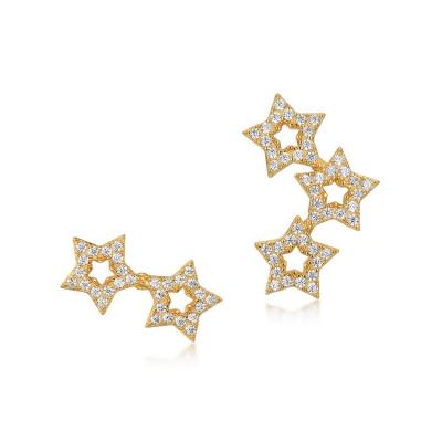 China Nickel Free Gold Plated CZ 925 Zircon Stud Earrings Silver Asymmetry Star Earrings for sale