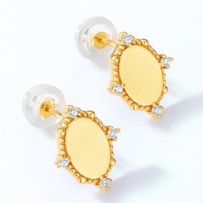 China Vintage Seal Free Oval Nickel Sand 14kt S925 Gold Plated Stud Earrings With Zircons for sale