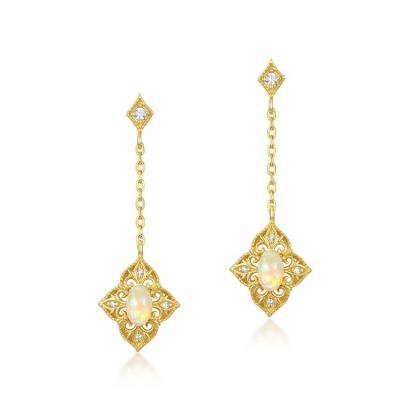 China Fashion Free Natural Gemstone Factory Price Long Nickel Link Chain Dangle Earrings Gold Plated 5A CZ Opal Drop Stud Earrings for sale