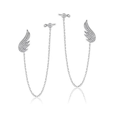 China Nickel Free Line Ear Bone Clip Earring 925 Sterling Silver Angel Wings Chain Cuff Stud Earring for sale