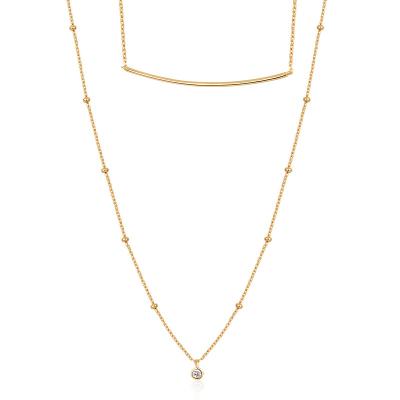 China FASHIONABLE Delicate Gold Plated Silver Layered Women Jewelry Flip CZ Chain Bar 925 Necklace Set for sale