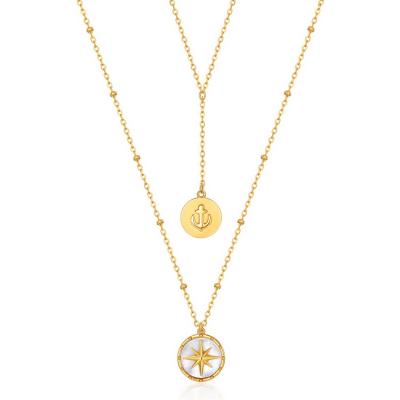 China Autumn Fashion Double Layering Chain Shell Necklace White Anchor Coin Pendant For Sweater for sale