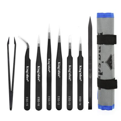 China 8pcs Grayish Brown Anti-Static Tweezers Accurate Kings Tweezers Set Professional Long Tweezers Kit Electronic Repairing Tool, Sharp Accurate Tweezers Set for sale