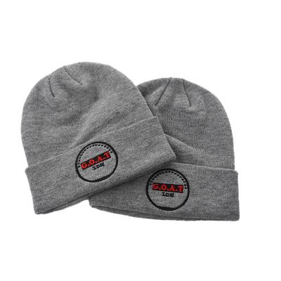 China COMMON Wholesale Custom Gray Flat Embroidery Logo Acrylic Beanie Knit Hat Winter for sale