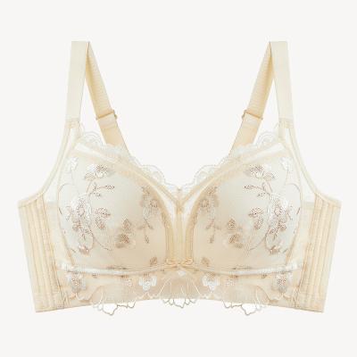 China Big Cup Women Breathable Sexy Lingerie Embroidery Comfortable Latex Underwear Full Coverage Plus Size Wireless Bra for sale