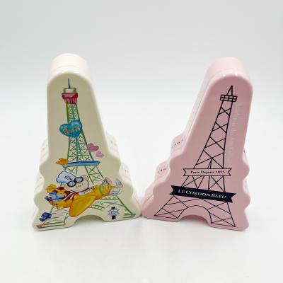 China The irregular EIFFEL TOWER SHAPE wholesale recyclable tin box metal box design gift box for sale