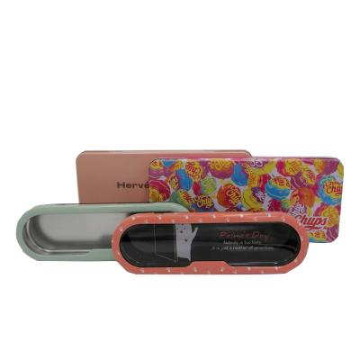 중국 High End Custom Colorful Set Empty Direct Recycled Materials Factory Pencil Stationery Tin Box With Hinge 판매용