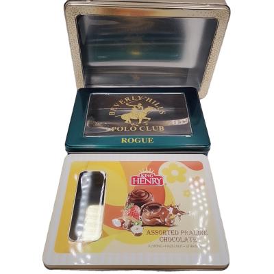 China Food Grade Recycled Tin Box With Window Clear Metal Materials Promotional Good Printing Custom Design for sale