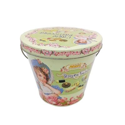 China Recycled Materials Plant Fairy Flower Pattern Metal Popcorn Custom Printing Handmade Bucket With Lid en venta