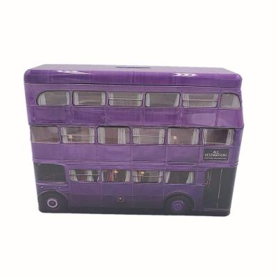 Chine Recycled Materials OEM ODM Most Popular Custom Logo Creative Metal Bus Shape Piggy Bank Box à vendre