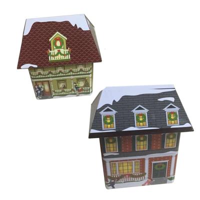 China Recycled Materials Color Chart Metal House Shape Kids Holiday Promotion Gift Money Saving Tin Box zu verkaufen